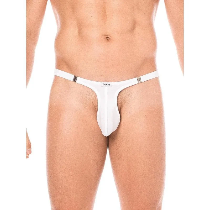 slip string sexy homme blanc crochets détachables côtés coton élasthanne confortable extensible moulant séduction performance scène danse sensualité lingerie masculine