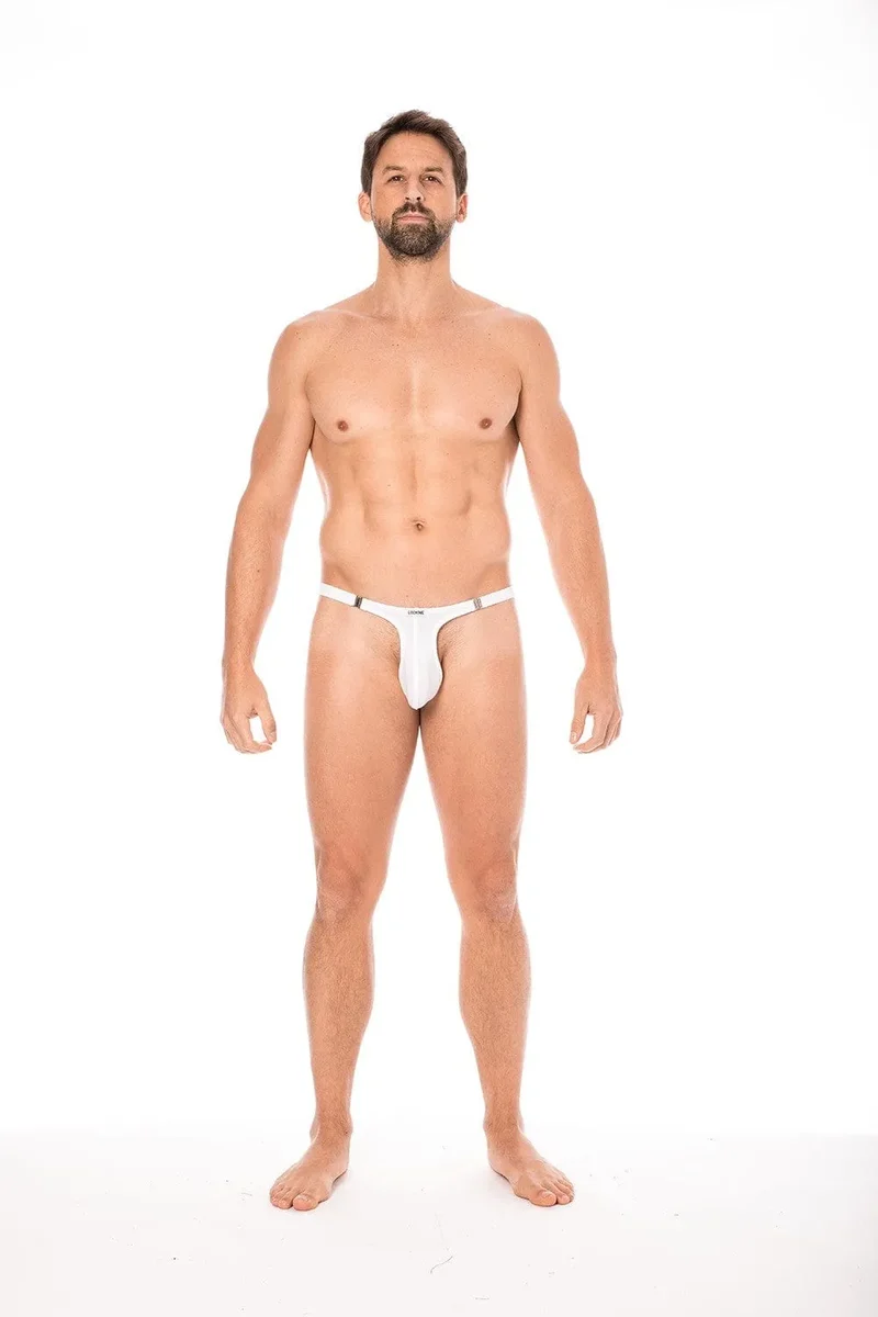 slip string sexy homme blanc crochets détachables côtés coton élasthanne confortable extensible moulant séduction performance scène danse sensualité lingerie masculine