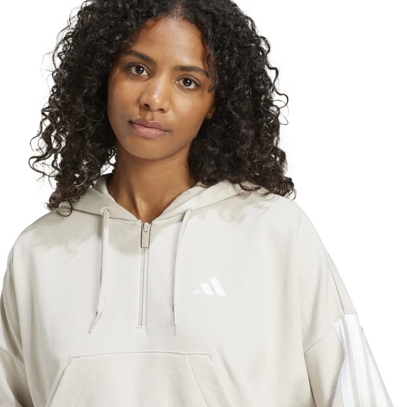 Felpa con cappuccio Essentials 3-Stripes French Terry Quarter-Zip - Beige / White