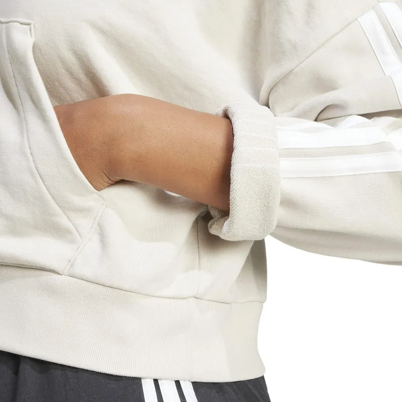 Felpa con cappuccio Essentials 3-Stripes French Terry Quarter-Zip - Beige / White