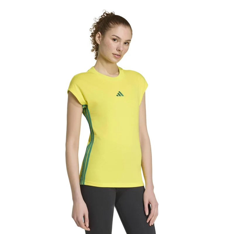 T-Shirt Simple Mesh Essentials a Tre Righe - Giallo Brillante / Verde Intenso