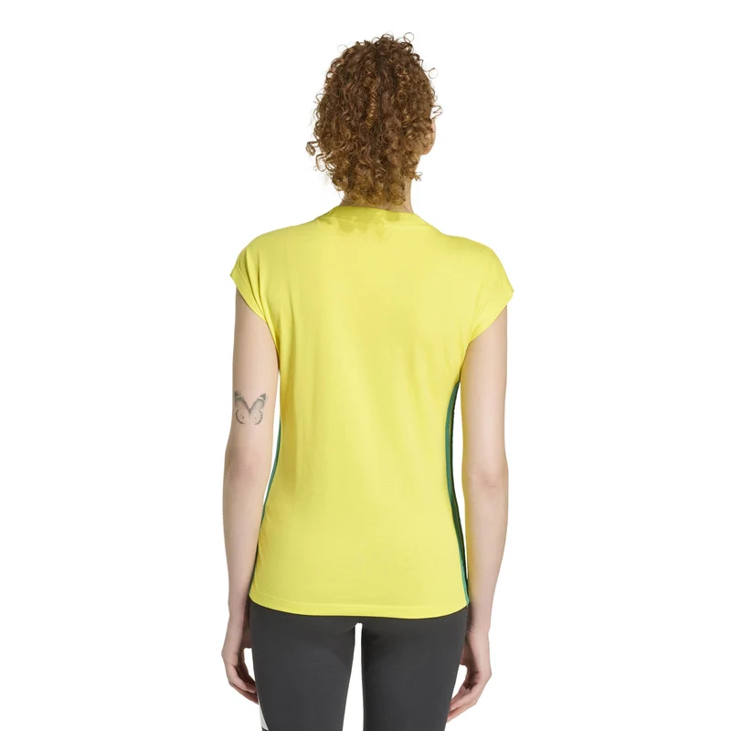 T-Shirt Simple Mesh Essentials a Tre Righe - Giallo Brillante / Verde Intenso