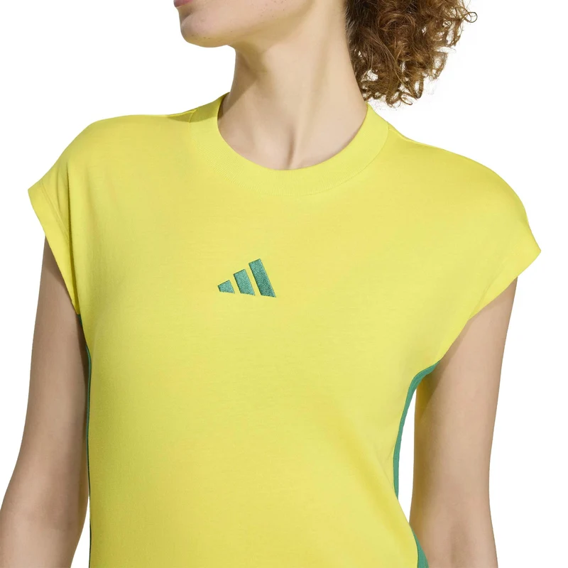 T-Shirt Simple Mesh Essentials a Tre Righe - Giallo Brillante / Verde Intenso