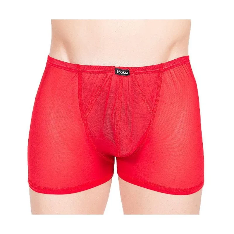 caleçon homme transparent fine résille rouge sexy confortable sensuel moderne polyamide élasthanne durable respirant léger maintien ajustable