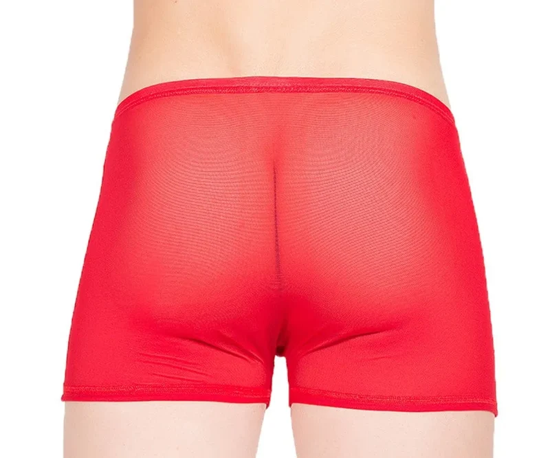 caleçon homme transparent fine résille rouge sexy confortable sensuel moderne polyamide élasthanne durable respirant léger maintien ajustable