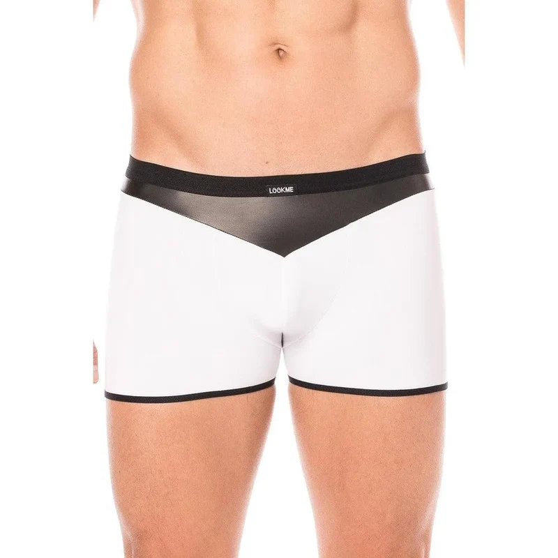 caleçon moulant boxer blanc confortable audacieux design tissu doux opaque similicuir pointe élasthanne polyester ajusté collection exclusive