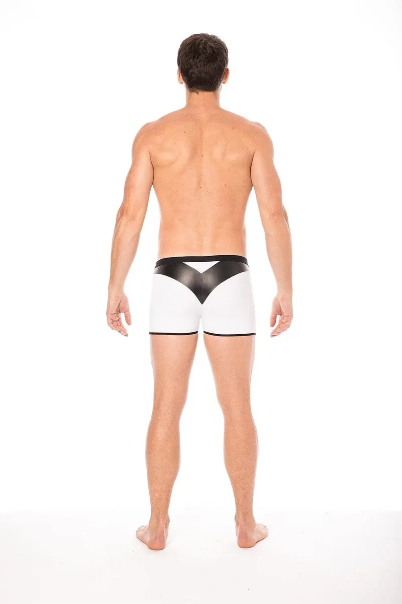caleçon moulant boxer blanc confortable audacieux design tissu doux opaque similicuir pointe élasthanne polyester ajusté collection exclusive