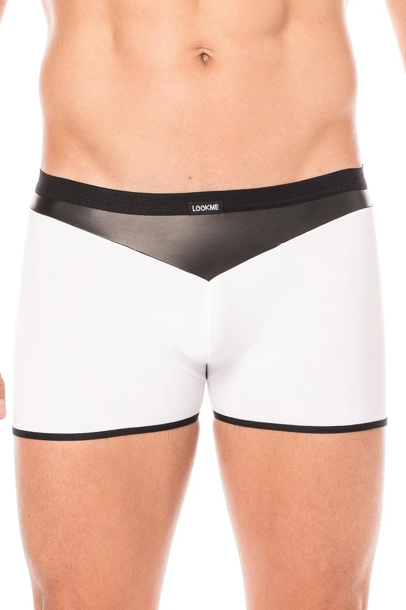 caleçon moulant boxer blanc confortable audacieux design tissu doux opaque similicuir pointe élasthanne polyester ajusté collection exclusive