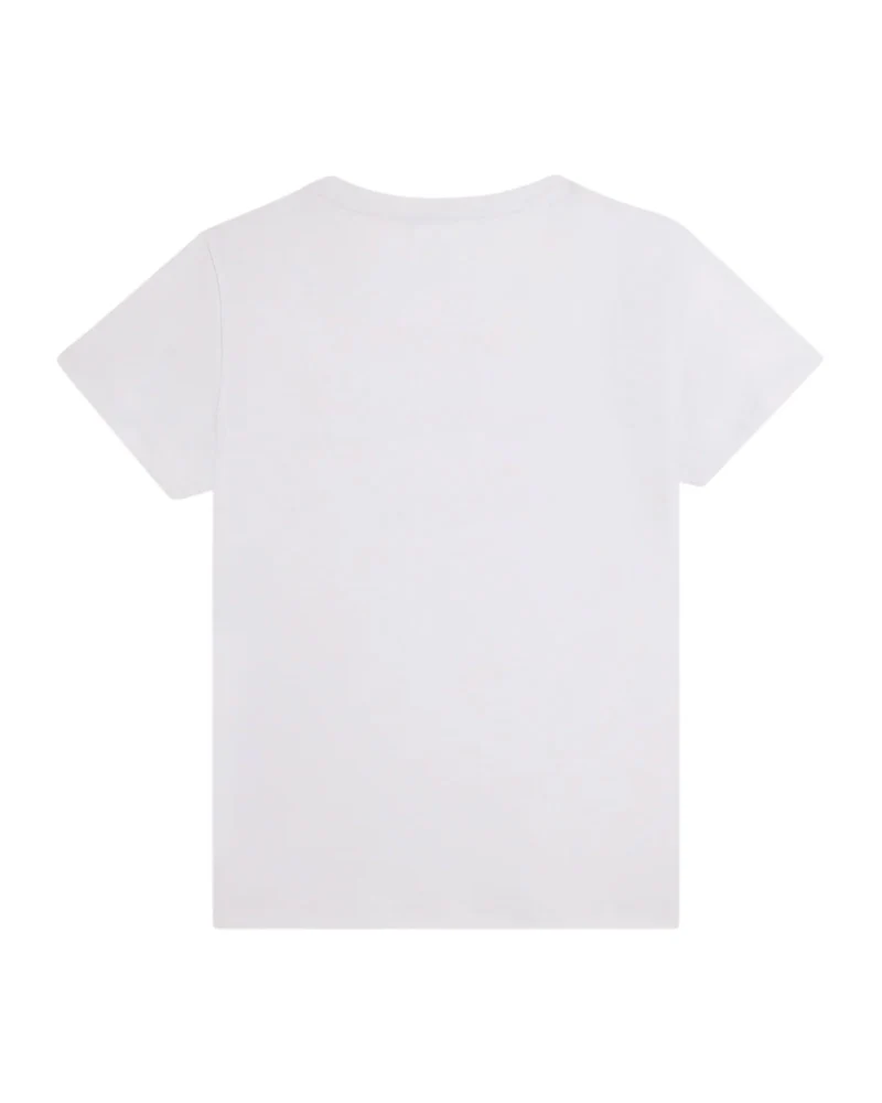 T-Shirt con Strass e Inserto in Mesh - White