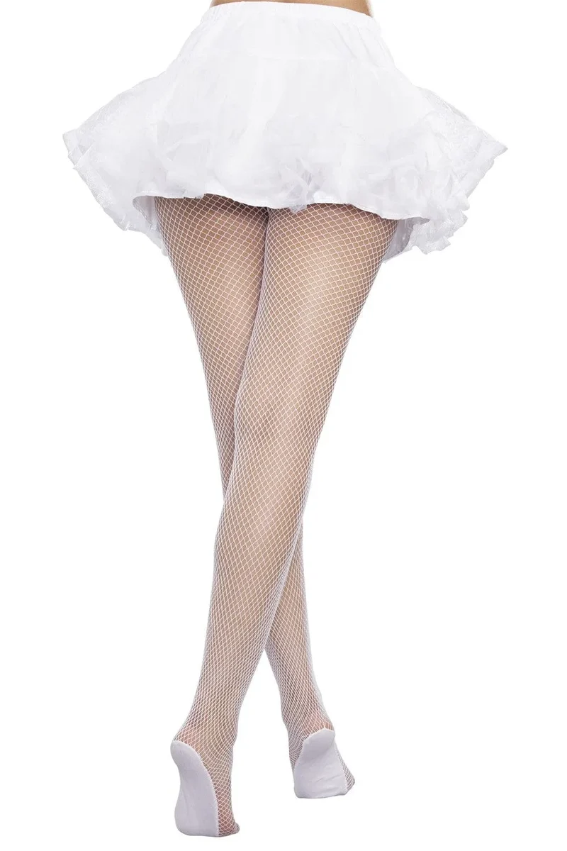 collant résille blanc confortable solide durable nylon élasthanne renfort pieds maintien ajustement parfait élégant intemporel quotidien soirée sexy lingerie résistant