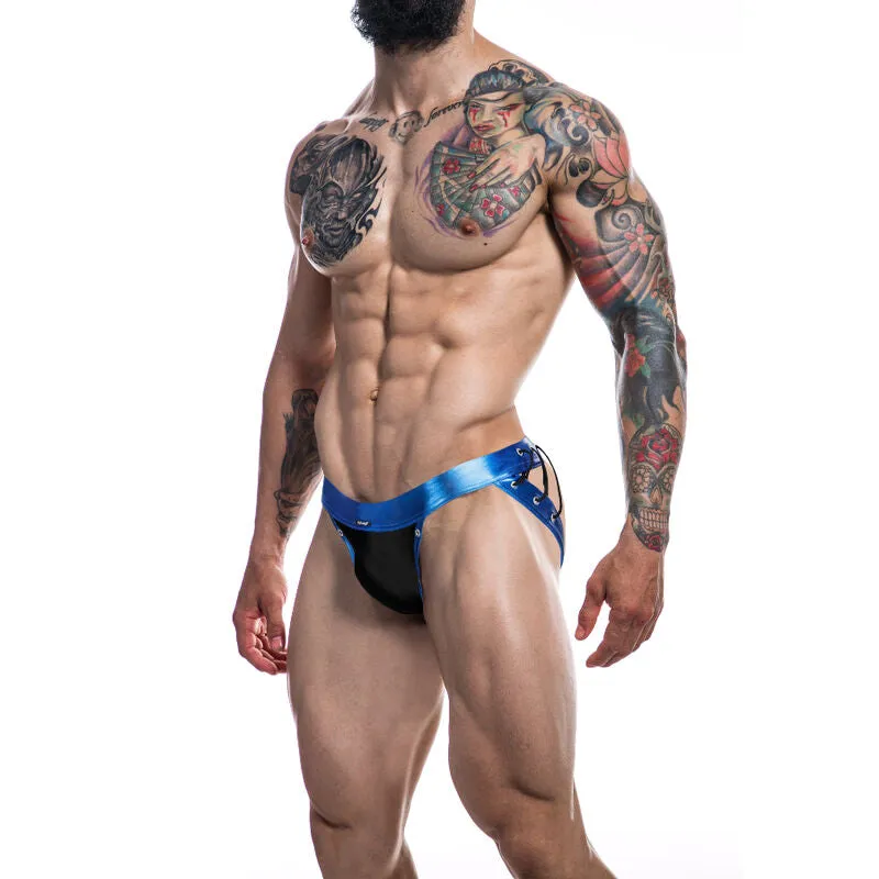 suspensoir sportif maintien ergonomique poche frontale respirant extensible élasthanne polyester coutures souples confortable seconde peau bleu