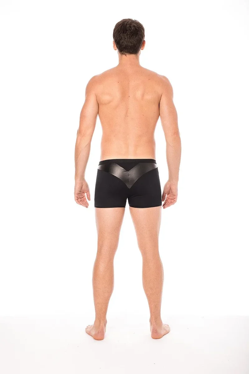 Caleçon boxer sexy homme simili cuir pointe bande opaque tissu doux extensible confortable audacieux esthétique moderne moulant