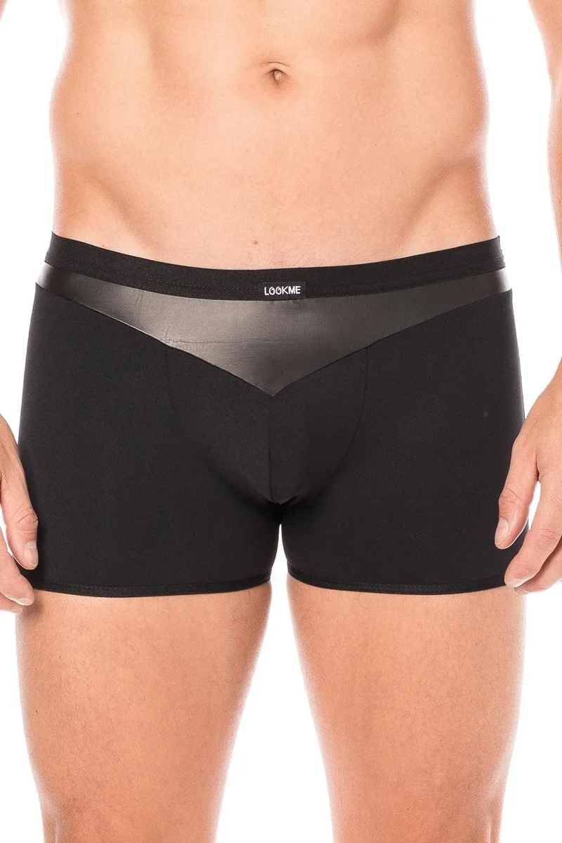 Caleçon boxer sexy homme simili cuir pointe bande opaque tissu doux extensible confortable audacieux esthétique moderne moulant