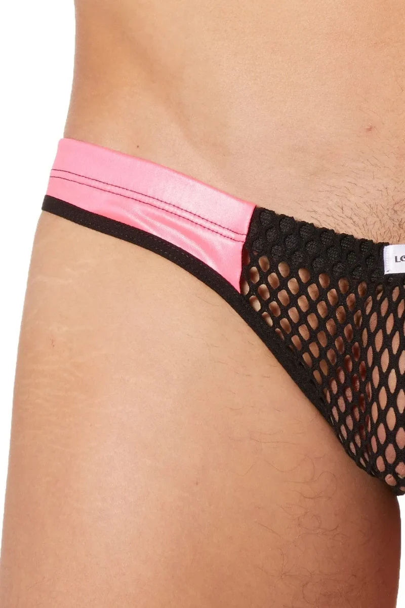Slip échancré noir homme filet chic audacieux érotique confortable extensible durable bandes simili cuir roses élégant