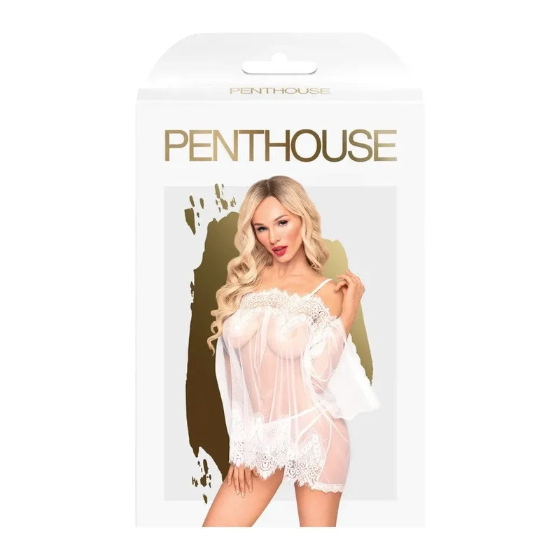 nuisette blanche résille sexy féminine dentelle poitrine délicate bretelles réglables string assorti nylon élasthanne extensible confortable silhouette sophistiquée sensuelle élégante