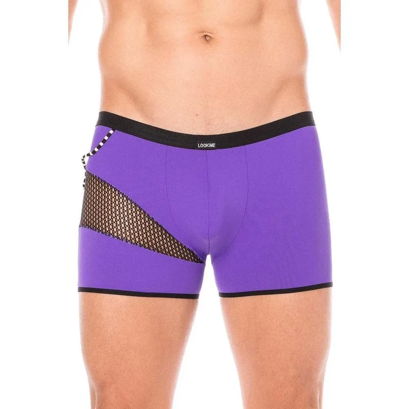 Boxer violet sexy branché tendance filets cordelettes latérales opaque polyamide élasthanne extensible confortable durable maintien silhouette urbain masculin