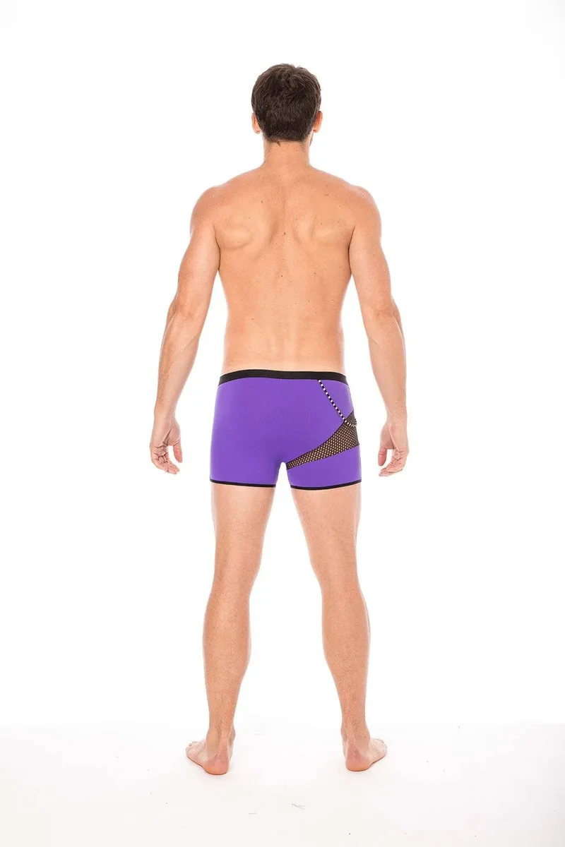 Boxer violet sexy branché tendance filets cordelettes latérales opaque polyamide élasthanne extensible confortable durable maintien silhouette urbain masculin
