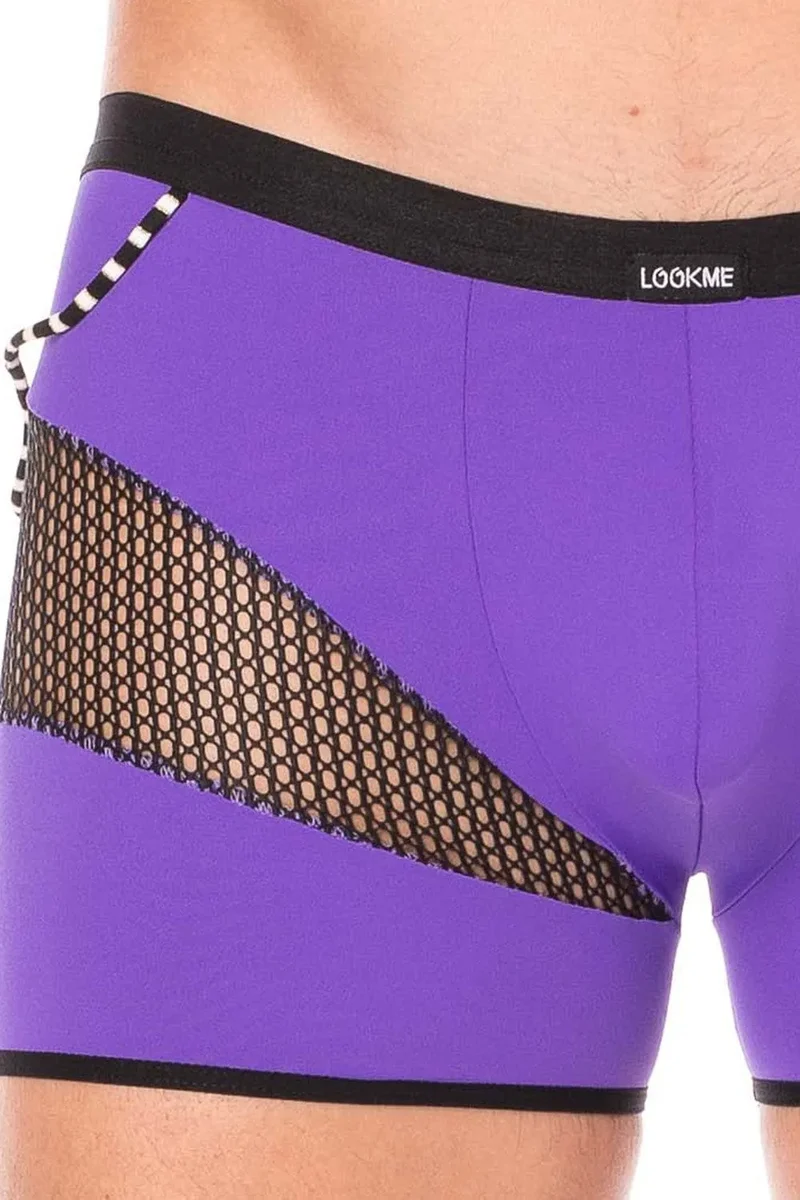 Boxer violet sexy branché tendance filets cordelettes latérales opaque polyamide élasthanne extensible confortable durable maintien silhouette urbain masculin