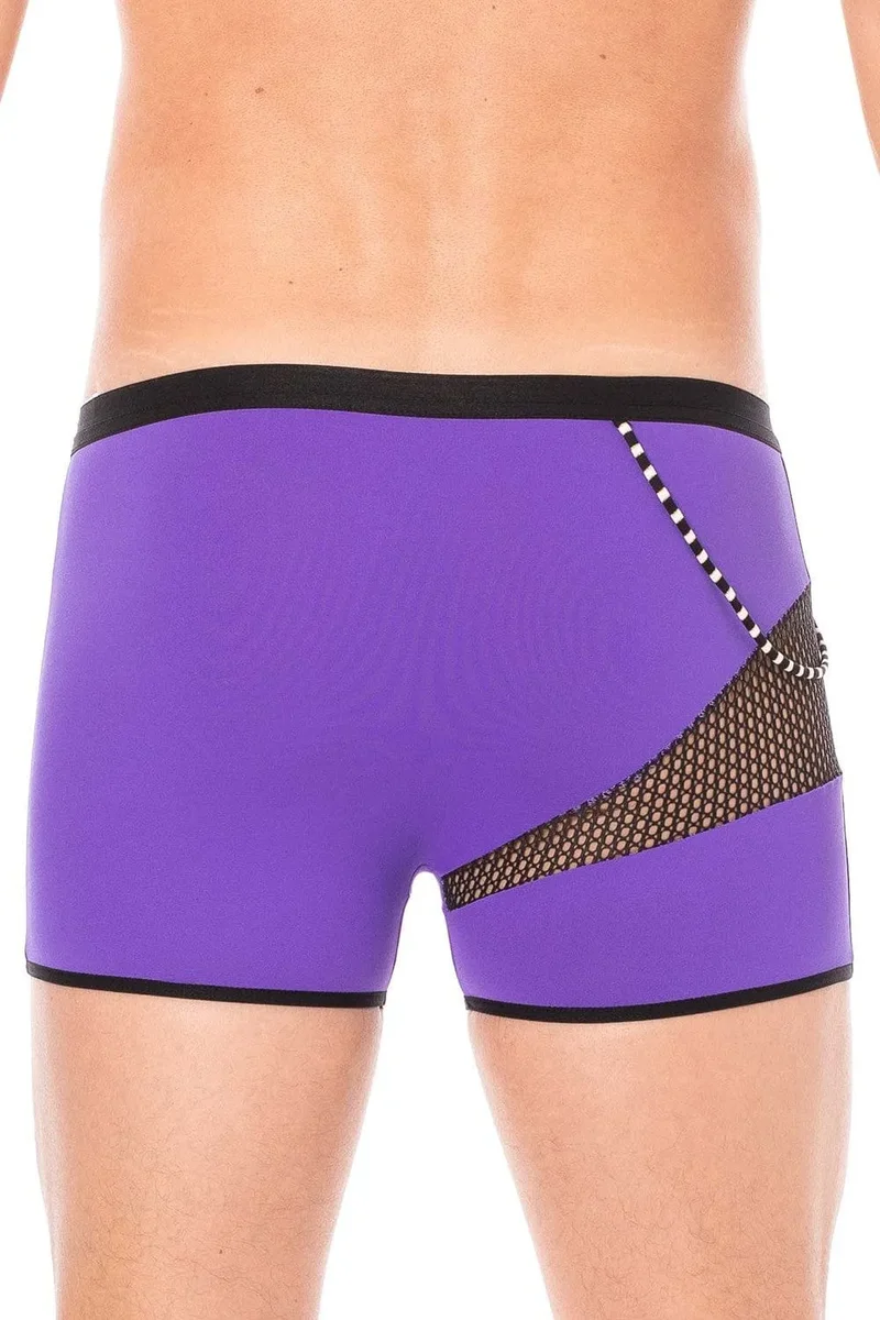 Boxer violet sexy branché tendance filets cordelettes latérales opaque polyamide élasthanne extensible confortable durable maintien silhouette urbain masculin