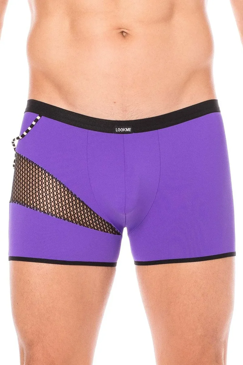 Boxer violet sexy branché tendance filets cordelettes latérales opaque polyamide élasthanne extensible confortable durable maintien silhouette urbain masculin