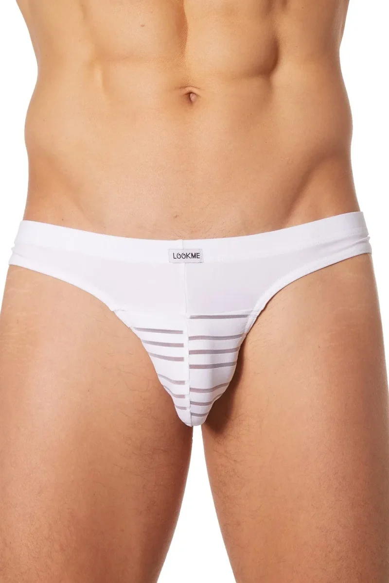 Slip blanc moderne rayures opaques transparentes polyamide élasthanne extensible confort exceptionnel bande large élastique maintien optimal avantgardiste séduisant élégant féminin
