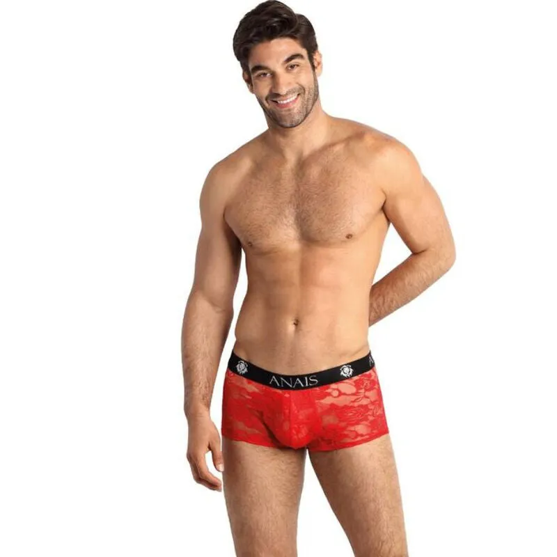 boxer homme dentelle rouge imprimé fleuri ajustement parfait coupe sportive jambes longues maintien optimal confort élasticité lycra polyester Anais