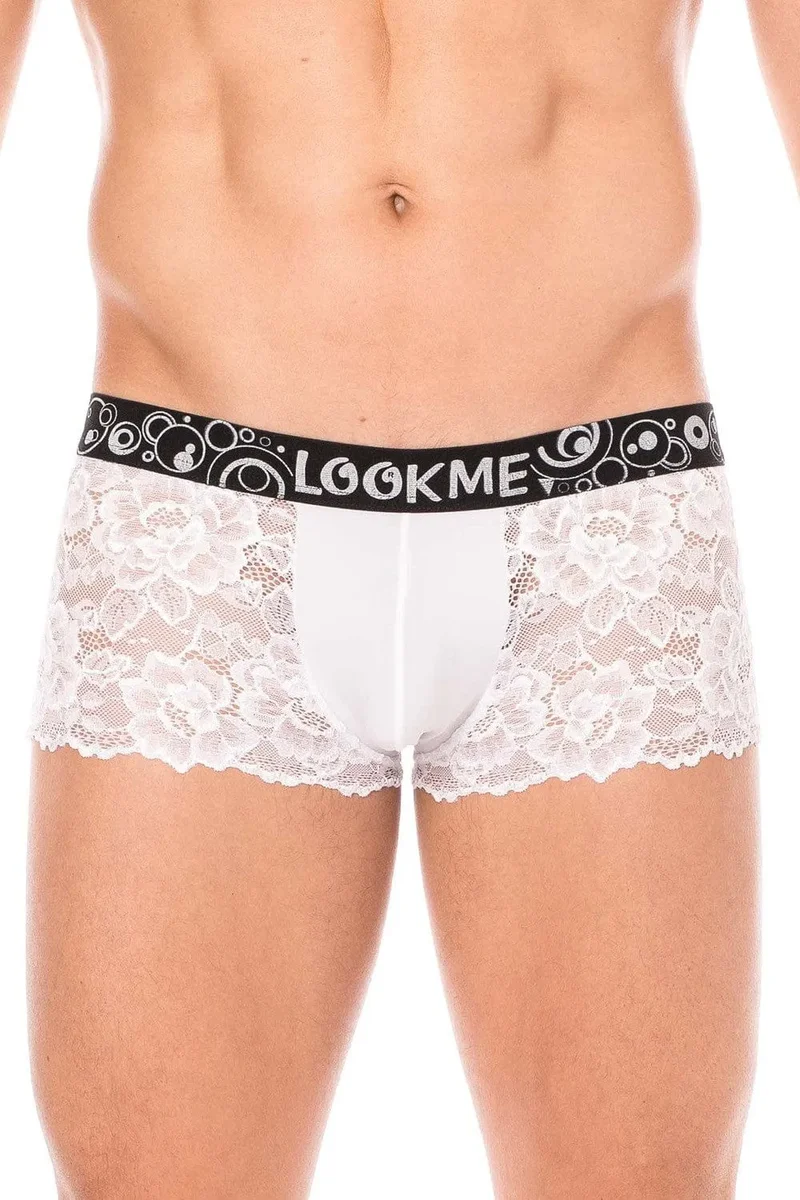 boxer dentelle blanche masculin sensuel séduisant douceur motif floral poche opaque maintien ajusté élégant raffiné extensible polyester elasthanne