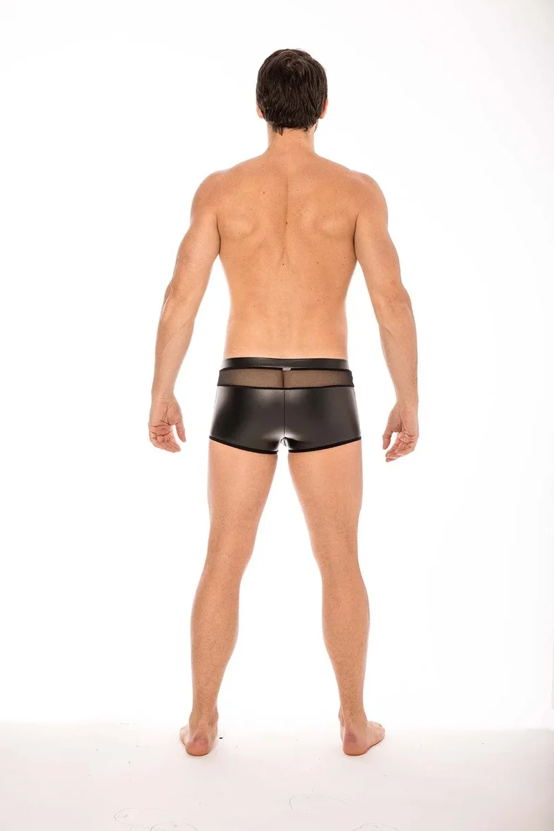 boxer homme noir matière polyester élasthanne confortable extensible poche détachable arrière transparence sexy domination discipline soumission