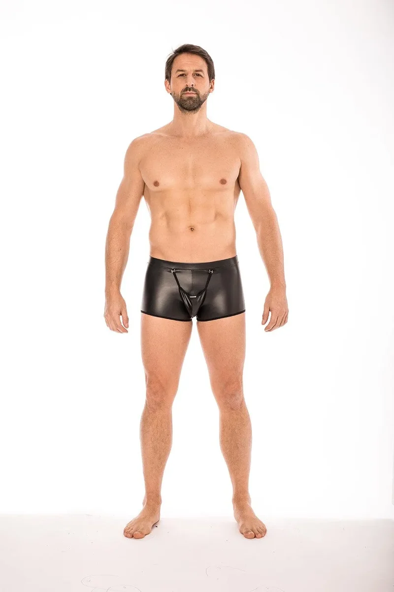 boxer homme noir matière polyester élasthanne confortable extensible poche détachable arrière transparence sexy domination discipline soumission