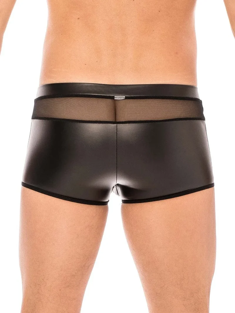 boxer homme noir matière polyester élasthanne confortable extensible poche détachable arrière transparence sexy domination discipline soumission
