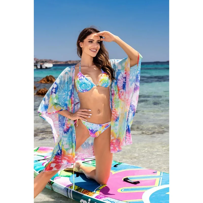 Tunique de plage Etna model 197013, caftan plage tie-dye多色 vibrant, tissu léger rapide séchage, style ample confortable femmes vacances