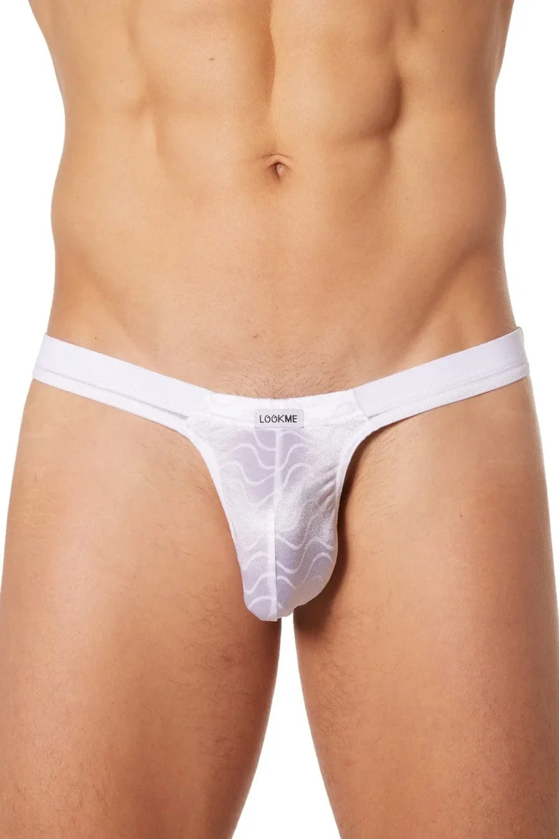 Slip satiné blanc motifs vagues sexy élégant sensuel échancré avant arrière opaque bande fine maille confort