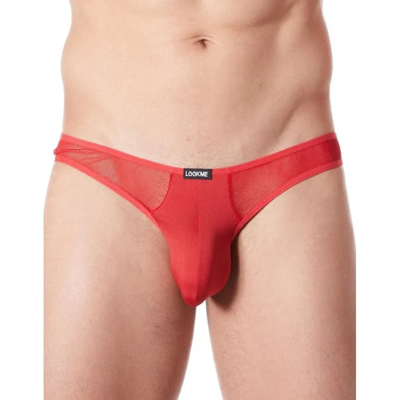 string homme rouge sexy audacieux confortable douceur résille transparente polyester élasthanne coupe échancrée maintien minimaliste glamour séduisant