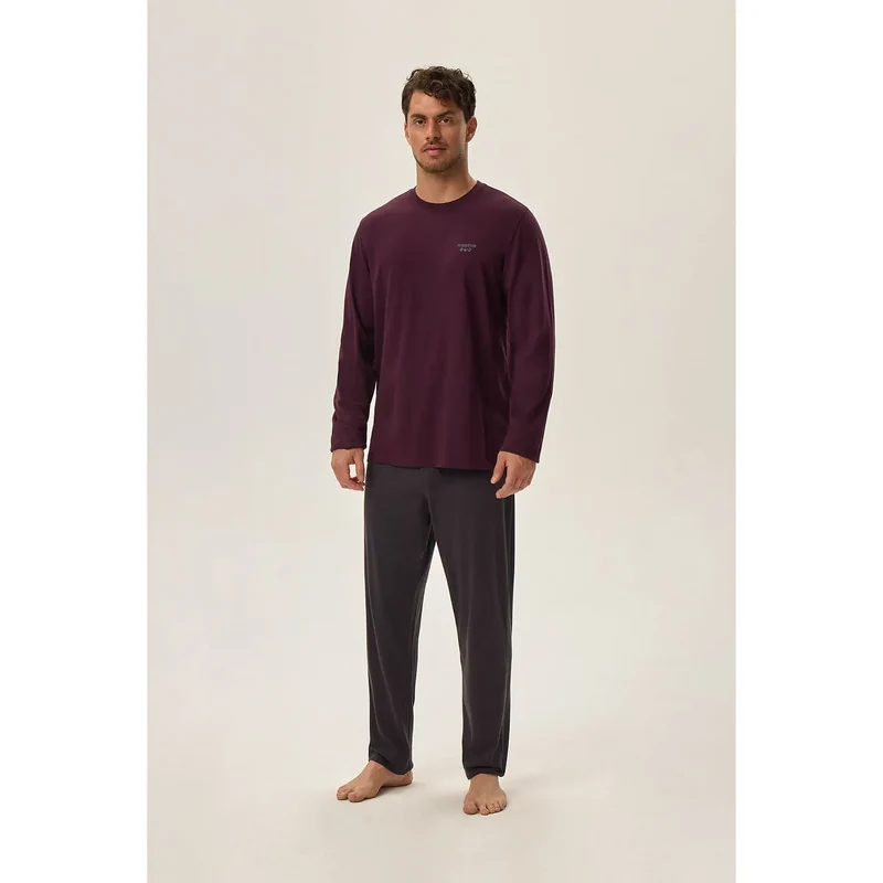 Pyjama homme bordeaux et gris foncé modèle Henderson 199747 two-pièces manches longues pantalon ample coton polyester confort chaleur hiver