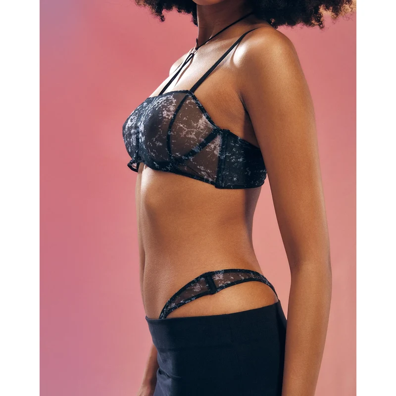 string ouvert maille transparente argenté armatures soutien motif unique élégant confortable élastique sans crochet bordures élastiques fabriqué UE tailles multiples