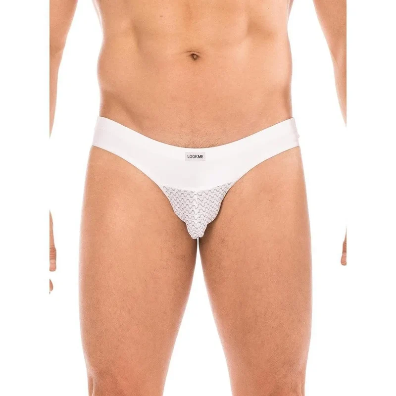 Slip blanc géométrique confortable homme ceinture large maintien optimal tissu doux polyamide élasthanne classique élégant
