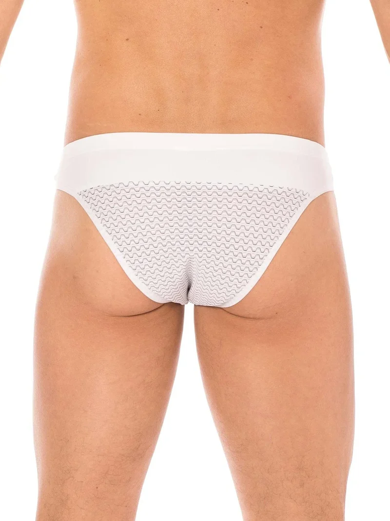 Slip blanc géométrique confortable homme ceinture large maintien optimal tissu doux polyamide élasthanne classique élégant