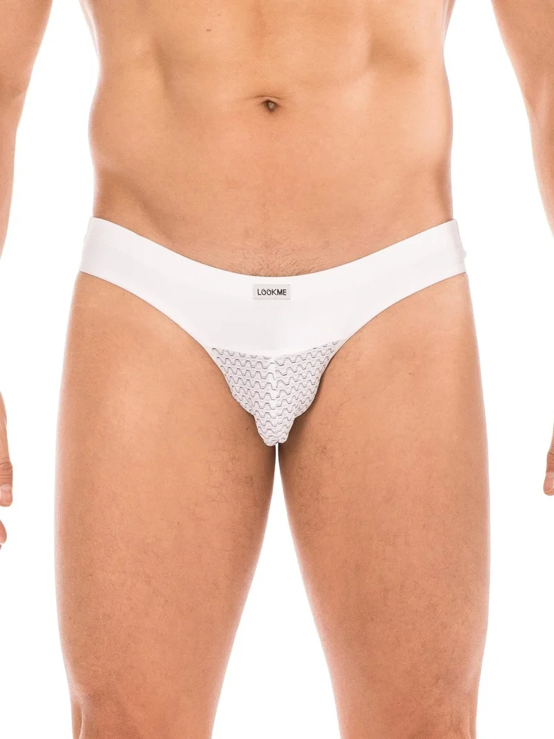 Slip blanc géométrique confortable homme ceinture large maintien optimal tissu doux polyamide élasthanne classique élégant