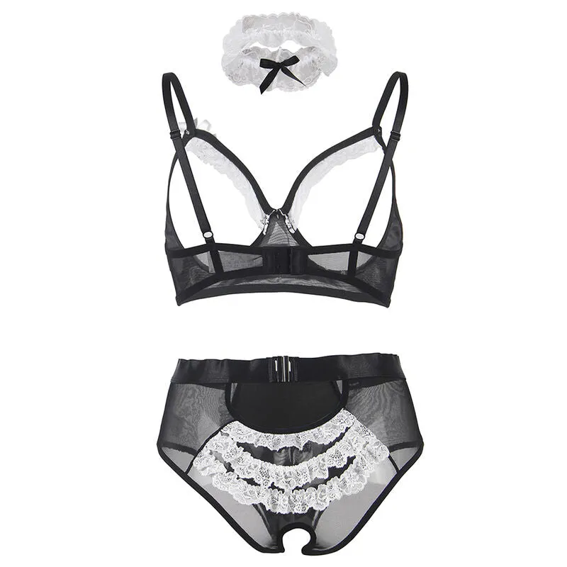 costume sexy servante lingerie noire blanche grande taille LXL femme voluptueuse audacieuse confortable extensible douce collier culotte provocante