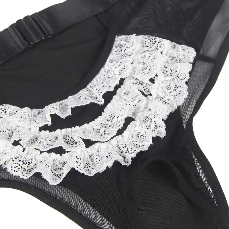 costume sexy servante lingerie noire blanche grande taille LXL femme voluptueuse audacieuse confortable extensible douce collier culotte provocante
