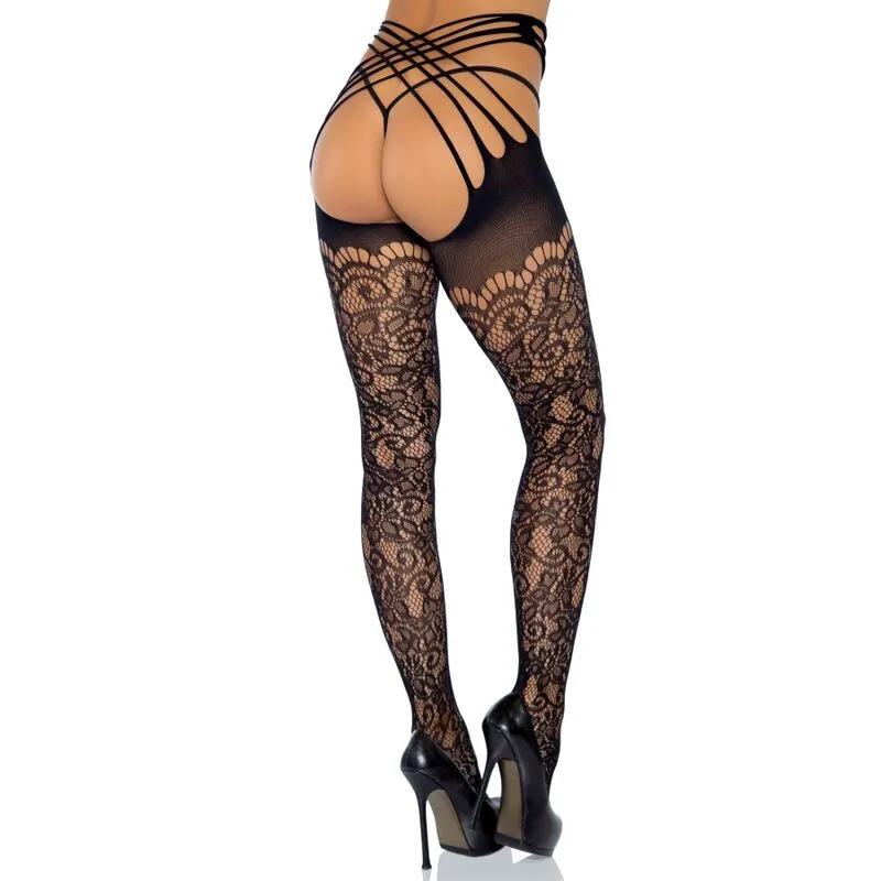 collants sans entrejambe bretelles dentelle vigne élégance sensualité féminité maintien confort extensible nylon élasthanne taille unique
