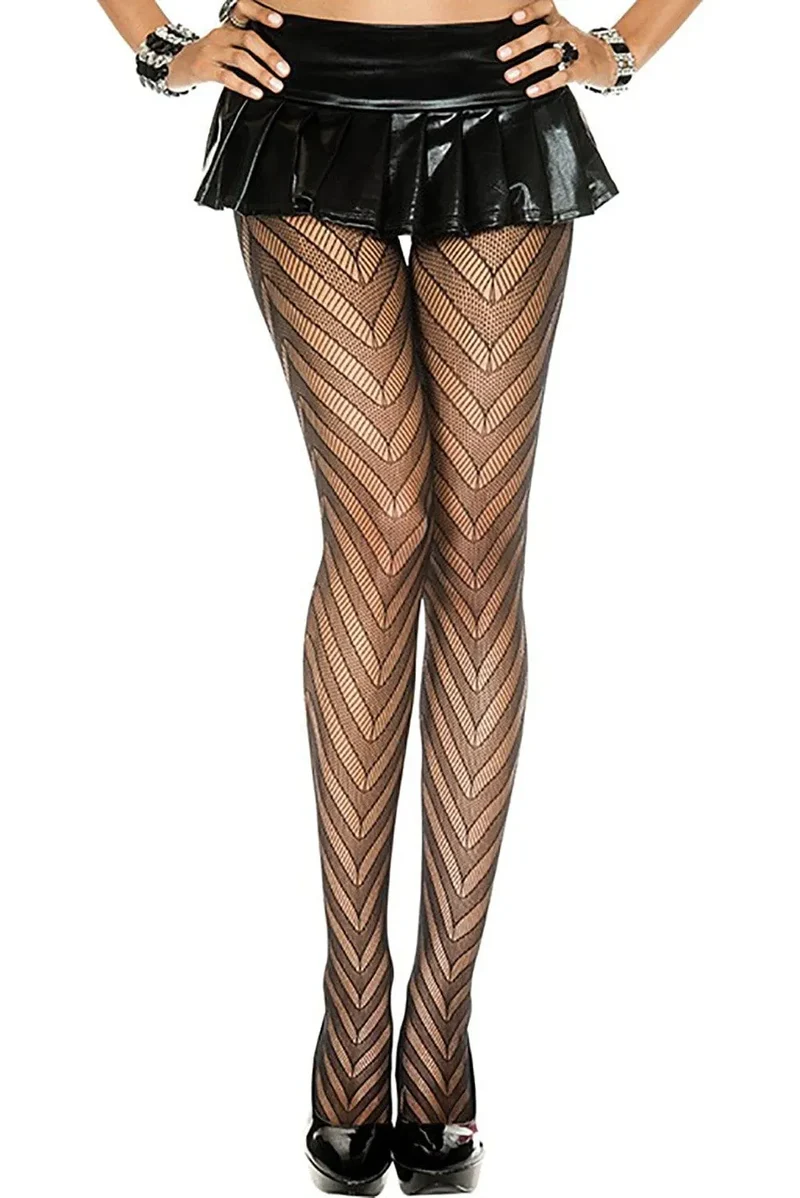 Collants Résille Noirs Zigzag Élégants Sophistiqués Nylon Confortables Durables Légers Sexy Polyvalents Assortables Soirée Bureau Modernes Féminins Chic