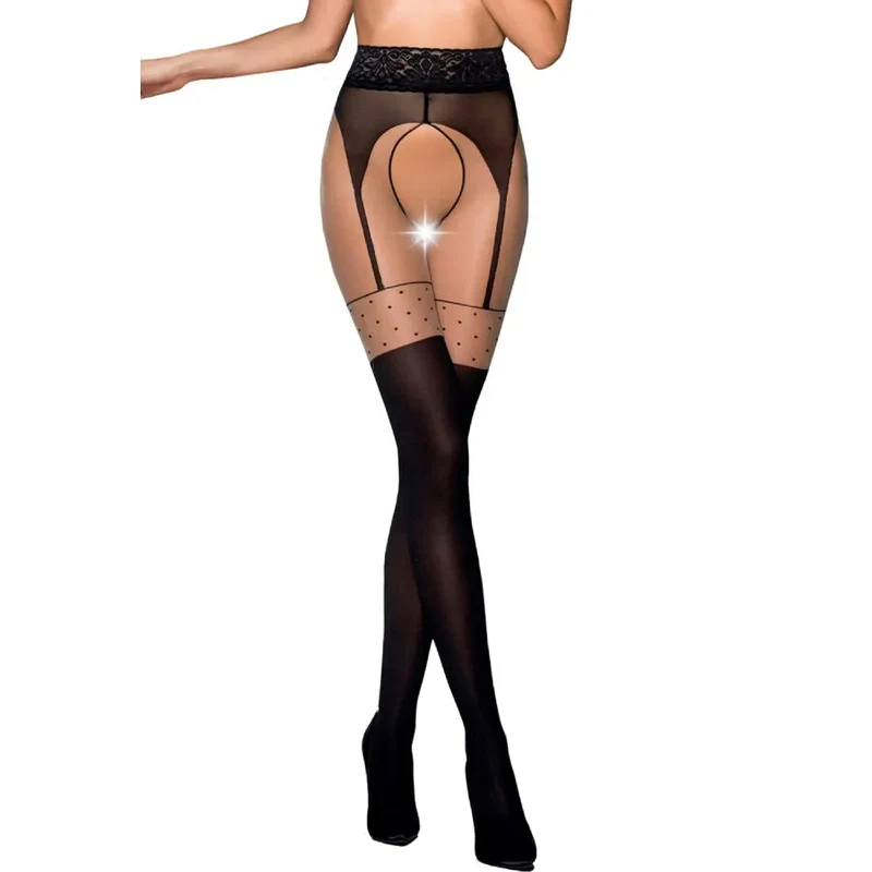 bas faux portejarretelles pois femme moderne allure luxe qualité noir rouge confort hypoallergénique polyamide elasthanne fabrication européenne