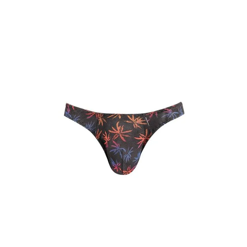 string homme confortable tulle noir imprimé palmiers sexy léger respirant doux élasthanne maintien ajustement européen sophistiqué