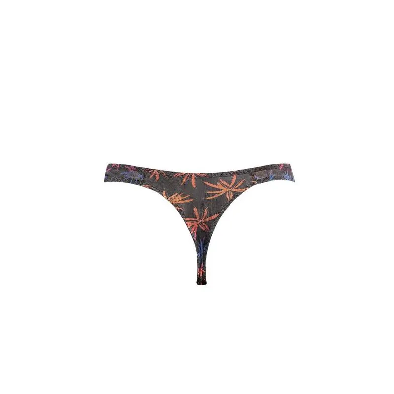 string homme confortable tulle noir imprimé palmiers sexy léger respirant doux élasthanne maintien ajustement européen sophistiqué