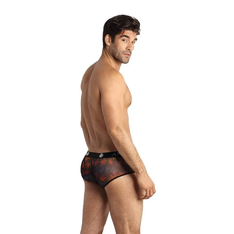 tulle noir slip sportif imprimé palmiers lingerie sexy hommes respirant extensible doux coupe courte maintien confortable fabrication européenne matière élasthanne