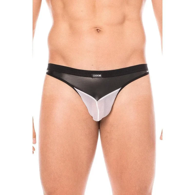 suspensoir résille blanc simili cuir noir poche transparent sexy confortable extensible polyester élasthanne brillant moulant audacieux