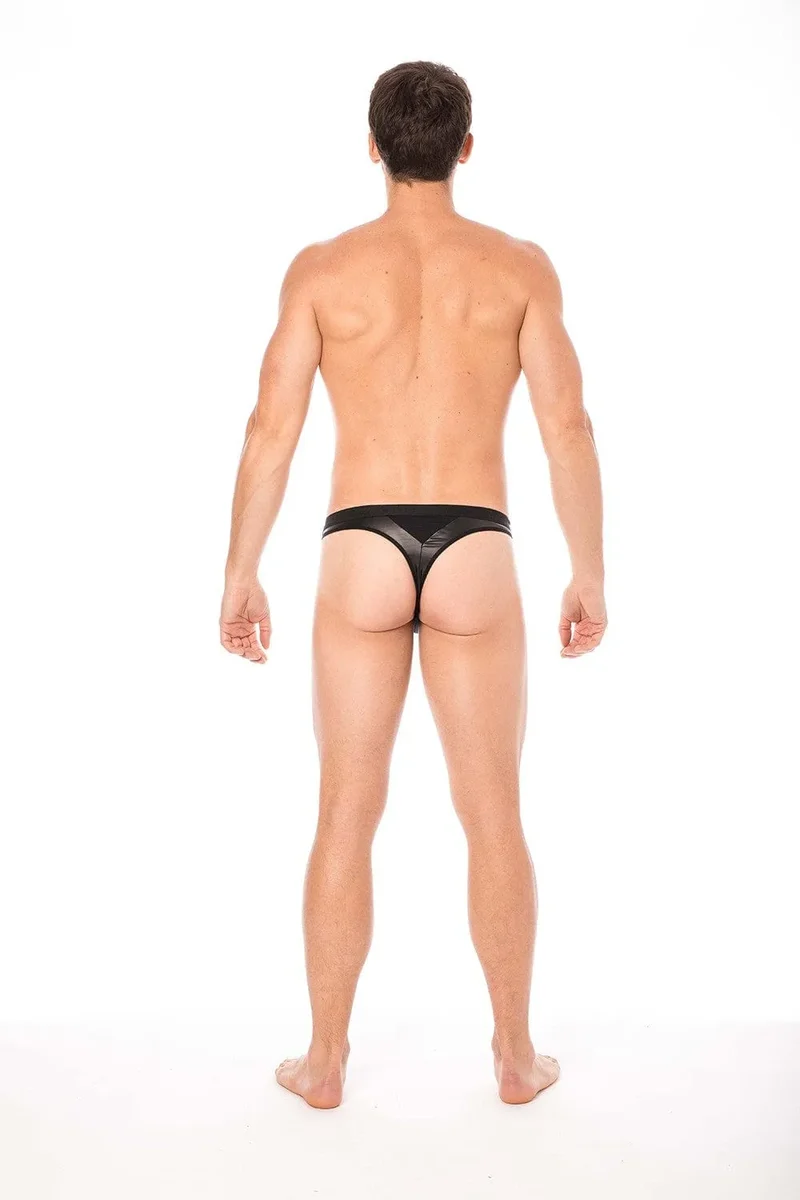 string homme noir érotique audacieux chic élégant sexy confortable doux opaque élastique extensible pointe similicuir polyester élasthanne