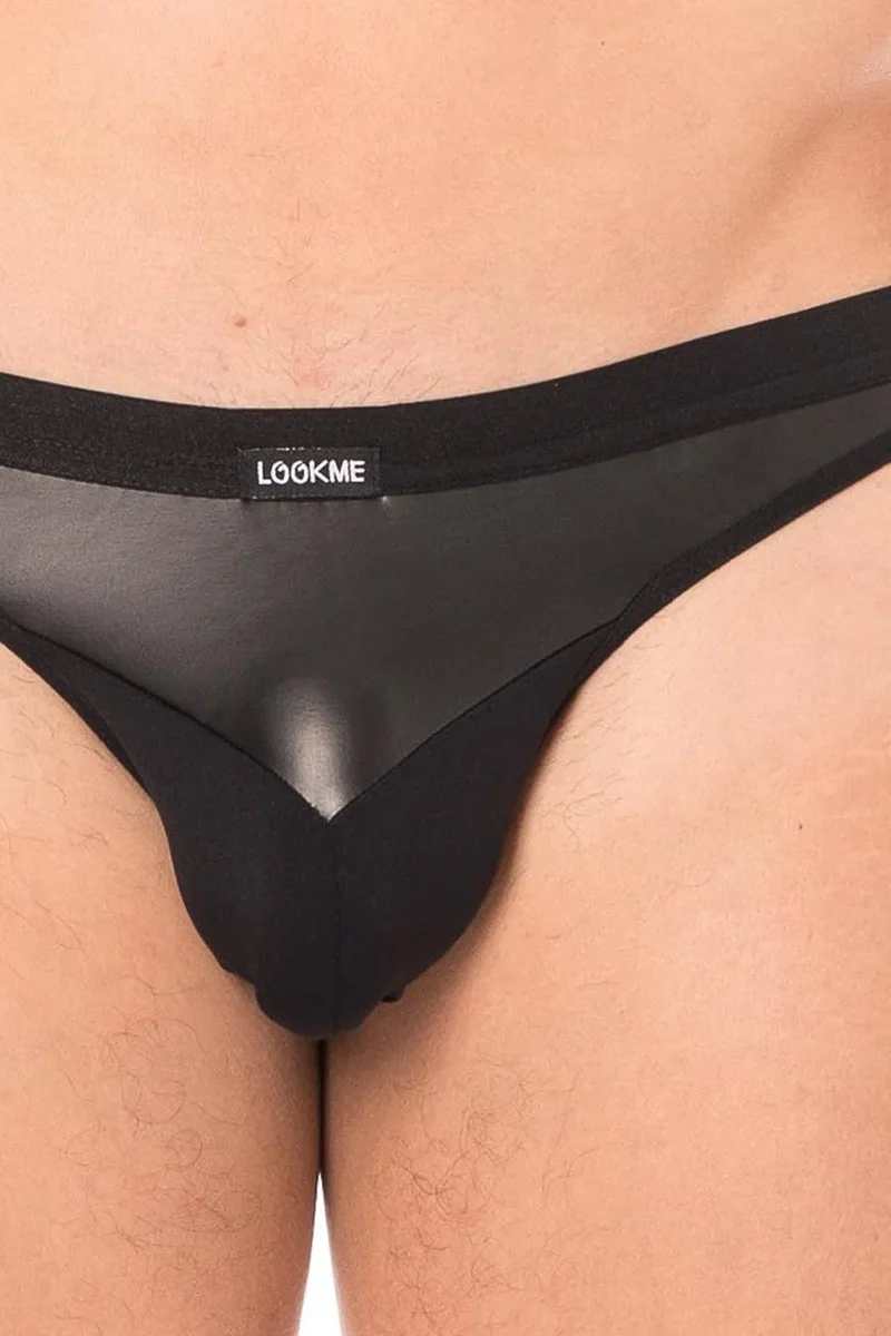 string homme noir érotique audacieux chic élégant sexy confortable doux opaque élastique extensible pointe similicuir polyester élasthanne