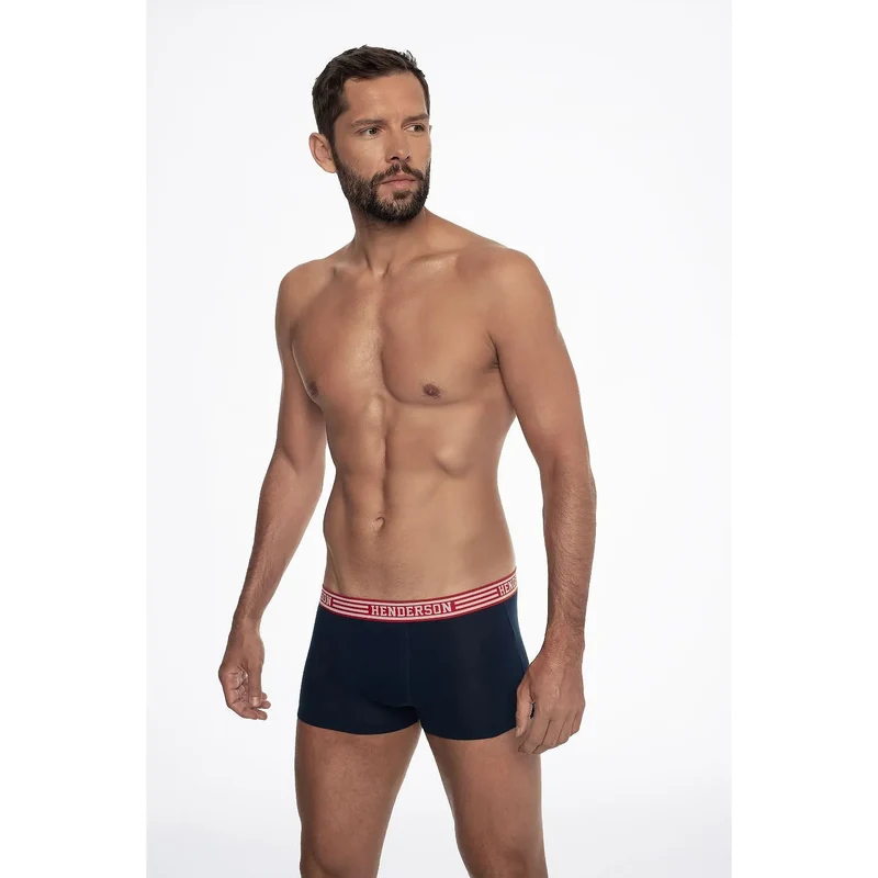 Boxer Henderson homme motif ancre bleu marine coton élasthanne ceinture élastique rouge logo maintien ajusté confort qualité supérieure